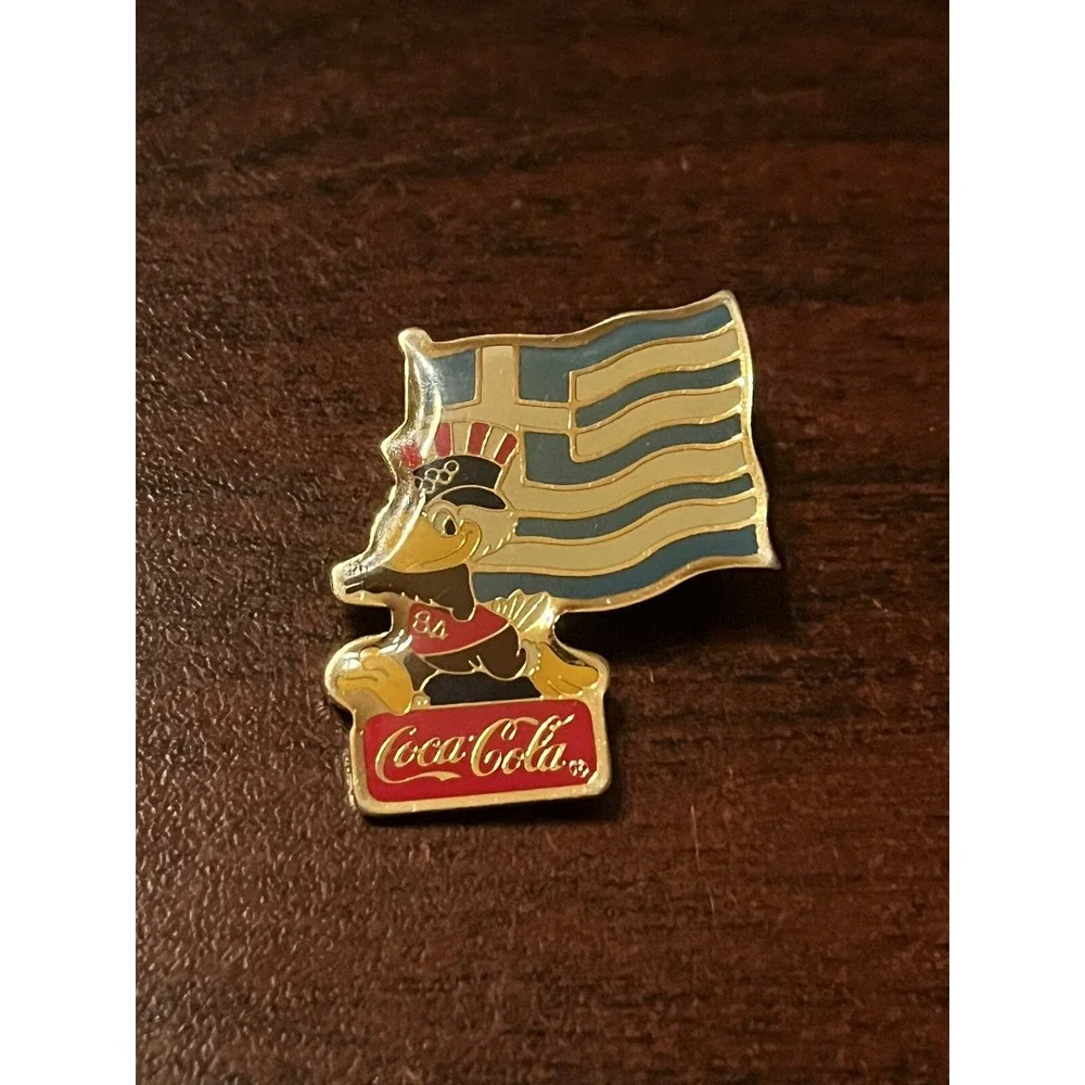 Vintage‎ 1984 Los Angeles Olympics Coca Cola Sam Eagle Greece Flag Lapel Pin